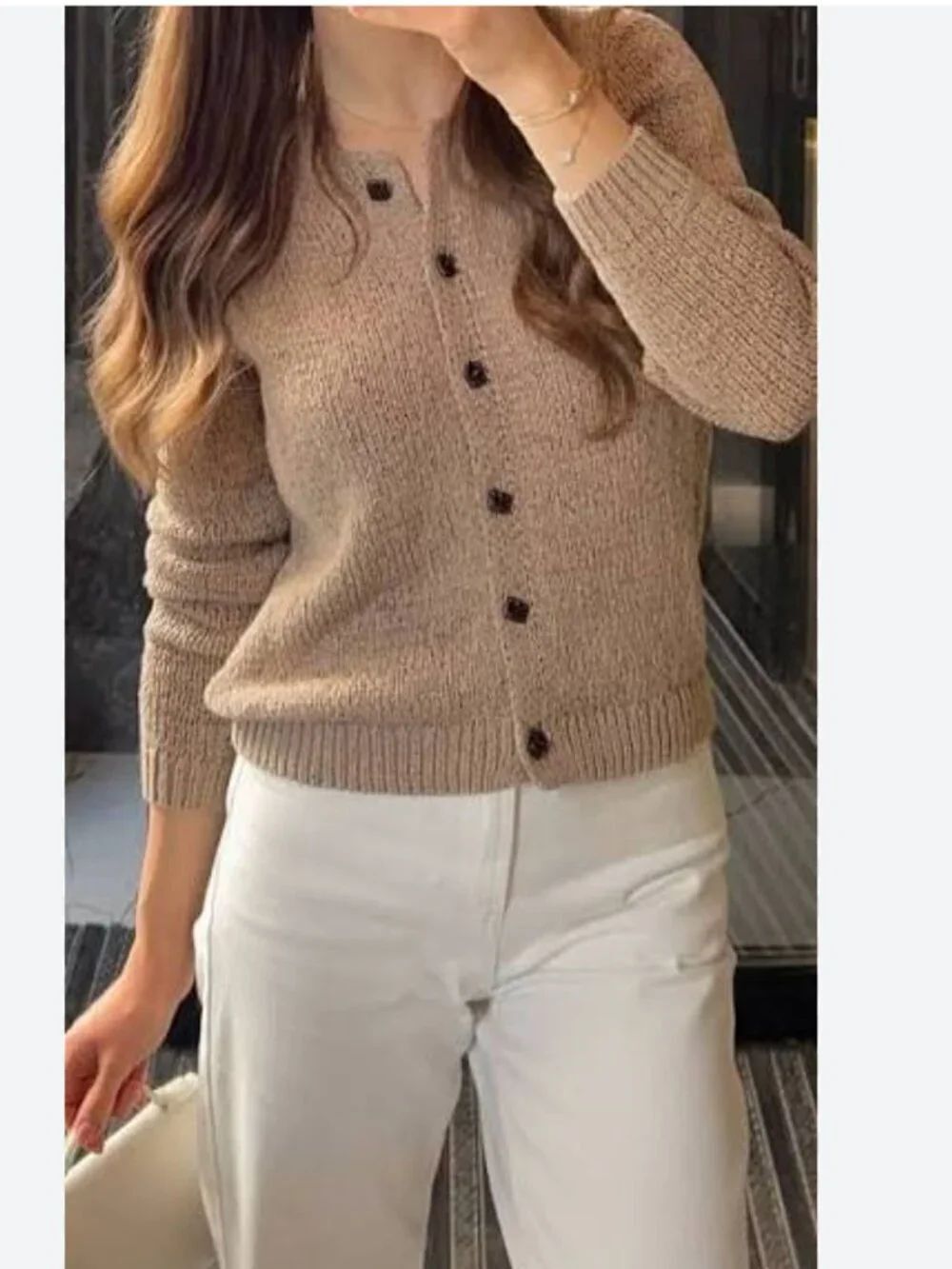 Zara Womens Sweater Cardigan S Brown Chunky Knit Wool Button Front 2893/026 NWT